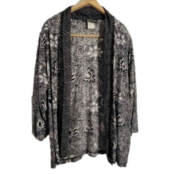 Vintage Bon Worth Large cardigan Open Front silky Kimono B/W flowy Rayon EUC - Picture 1 of 10